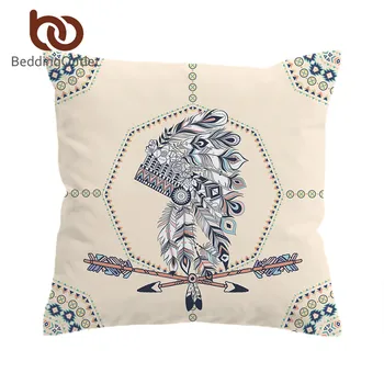 

BeddingOutlet Feathers Cushion Cover Tribal Pillow Cover Arrow Printed Decorative Pillowcase Microfiber Vintage Bedding
