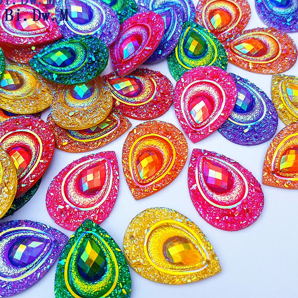 

MIX Flatback Resin Rhinestones Teardrop Blue Yellow Pink Purple Green 18x25mm Strass Stone Crystal Sewing Accessories For Sew On