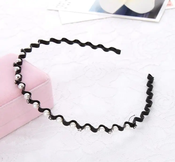 

New Silver Crystal Rhinestone Pearls Wave Hairbands For Women Bridal Wedding Hair Accessories Girl Tiara Headband Crown Hairwear