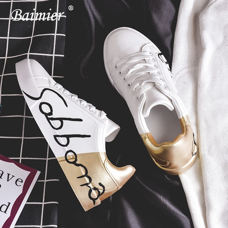 

Baimier White Women Sneakers Shallow Lace Up Women Flats Round Toe Platform Shoes Women Soft Shoes Woman Plus Size 41 42 43