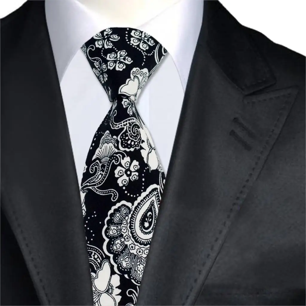 A 1375 Black and White Floral Mens Ties 100% Cotton Print Neck Ties for ...