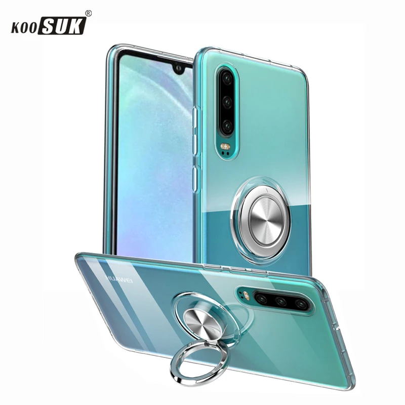 

Luxury Case For Huawei P30 Lite Case Cover Transparent Soft Silicone TPU Protection Ring Magnetism Phone Shell Huawei P30 Coque