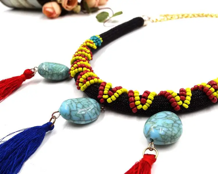 Collar con colgante de flecos y étnicas, joyería hecha a mano con cuentas, estilo bohemio, colorido, Vintage, nueva moda|Collares tipo gargantilla| - AliExpress