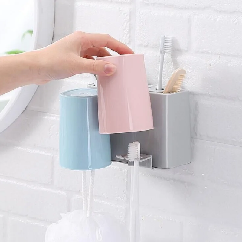toothbrush toothpaste holder with two cups Suction wall hanging