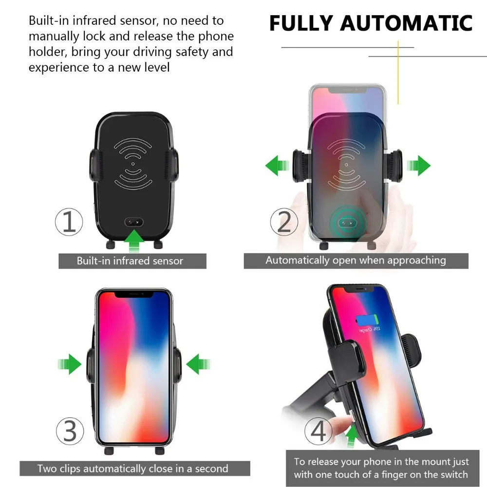 Быстрая Беспроводной автомобиля Зарядное устройство Автоматический Инфракрасный Сенсор автомобильный держатель Air Vent Телефон держатель для iPhone 8/8 Plus/X samsung S9 S8
