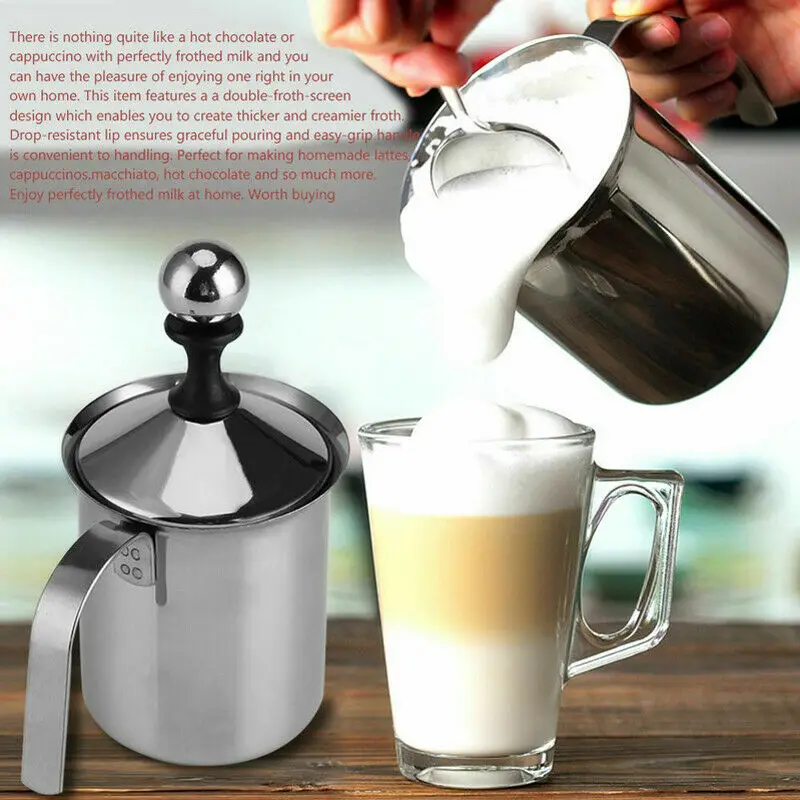 

400ml /800ml Milk Frother Stainless Steel Manual Foam Coffee Cream Mixing Head Double Mesh Milking Machine