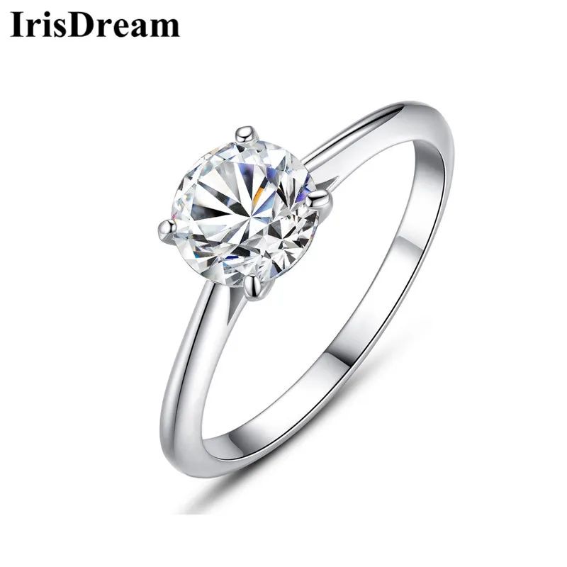 

IrisDream New 925 Sterling Silver Jewelry Round AAA Cubic Zircon Rings For Women Girls Party Engagement Wedding Love Ring Gift