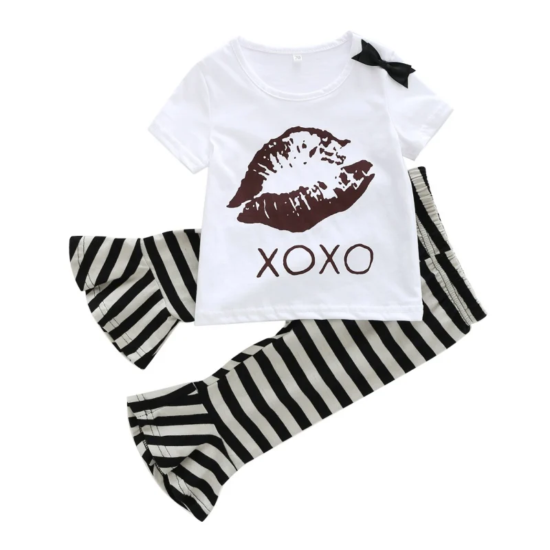 

2 Pcs Baby Girl Clothes Sets 2018 Summer Newborn Infant Short Sleeve Printing T-shirt Tops + Long Pants Casual Soft Clothing Set