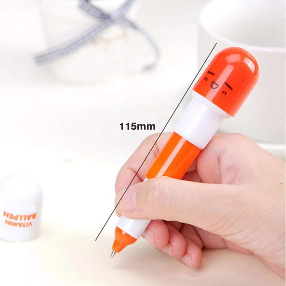 Cute Cartoon Ballpoint Novelty Pill Shape Smile Face Ballpoint Pen Retractable Mini Pen Stationery Student School Supplies