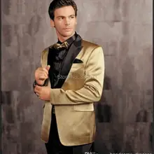 Новые смокинги для жениха на заказ, золотые с черными женихами, мужские костюмы для свадебной вечеринки, деловой пиджак+ брюки+ галстук