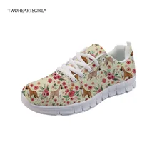 Twoheartsgirl персонализированные боксер цветочные кроссовки повседневная женская обувь на плоской подошве со шнуровкой дышащая женская обувь с принтом собаки сетки на плоской подошве плюс