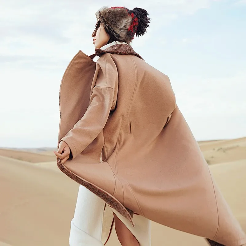 AIGYPTOS A.A дизайн, зимнее женское пальто с длинным рукавом, с большим отворотом, с поясом, свободное, длинное, шерстяное пальто, верхняя одежда