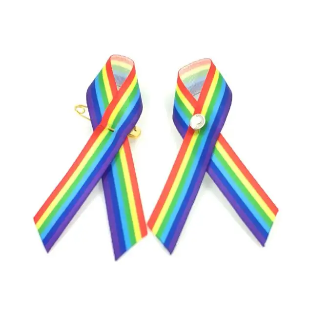 

100pcs free shipping Gay Rainbow Awareness Ribbon Bow Brooch