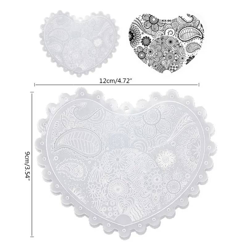 1 шт., шаблон для дизайна ногтей с изображением сердца, виноградные листья цветов, печатная пластина для маникюра, трафарет, 9x12 см