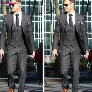 

Linyixun 2017 Italian Custom Made Gentleman Charcoal Wedding Prom Men Suits fashion Morning Tuxedos Groom Business Suit