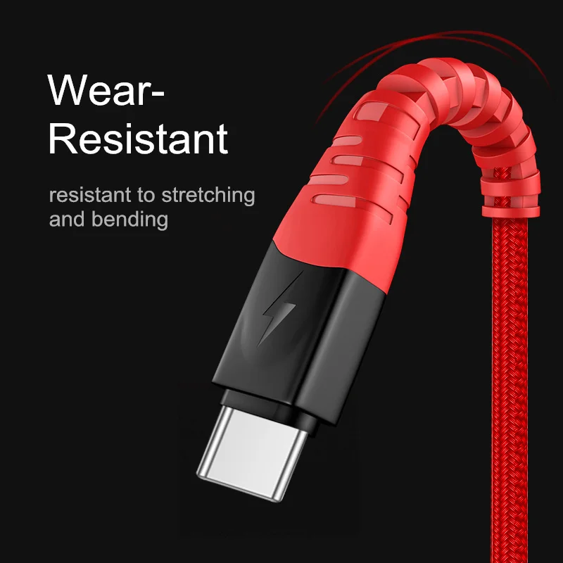 أولاف النايلون USB نوع C كابل 2 m 3 m لسامسونج Xiaomi Redmi ملاحظة 7 Oneplus 7 برو سريع شحن USB-C كابل شاحن الهاتف المحمول