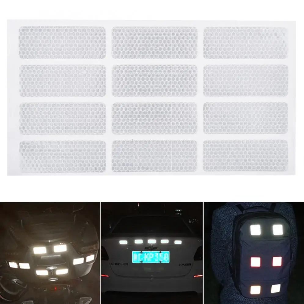 

12pcs 8 x 3CM PVC Universal Crystal Lattice Security Warning Reflective Tape Car Body Sticker for Cars / Trucks / Motorcycles