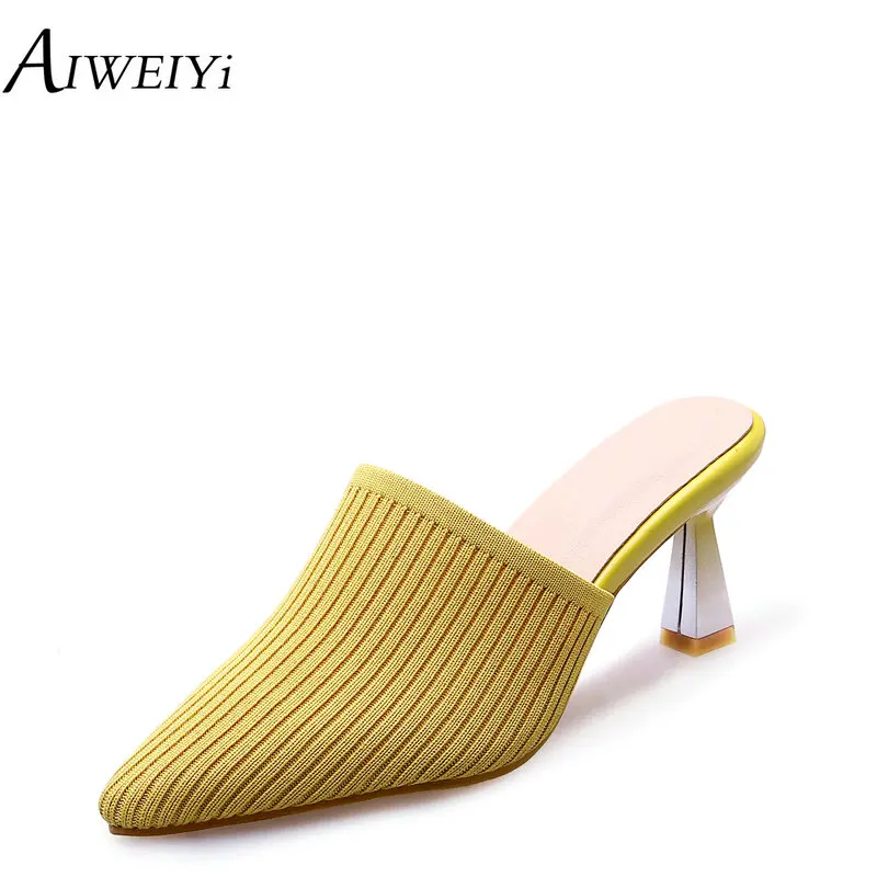

AIWEIYi Pointed Toe Straw Knitting Slip On Shoes Women Strange Style Woman Mules Shoes Lazy Summer Espaderilles Beach Slippers