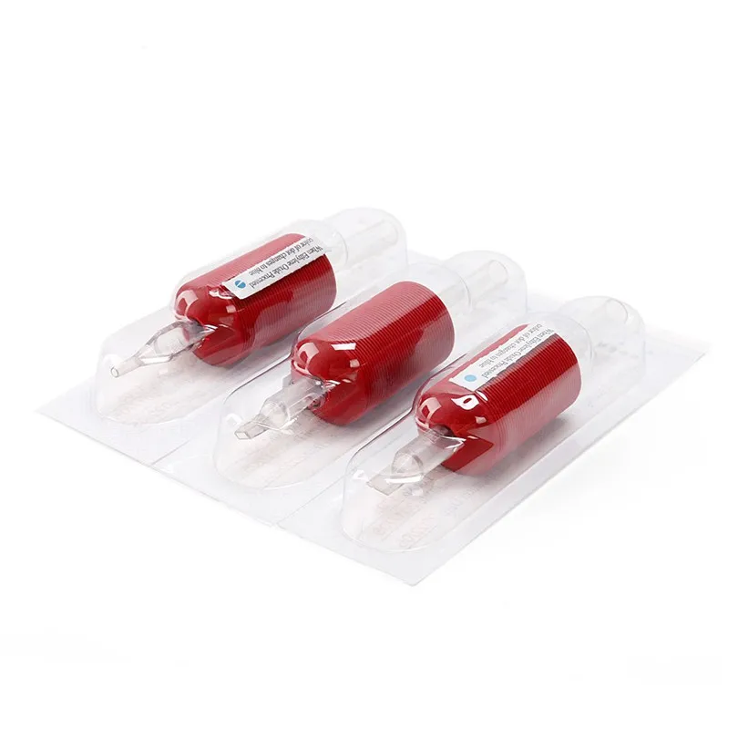 Pro 20Pcs/Box Sterilized Disposable Tattoo Tubes 1" 25mm Rubber Soft Red Grip With Clear Long Tips Round/Flat/Diamond Tips