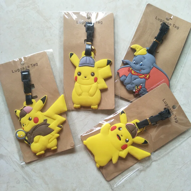 Anime Pokemon Gengar Pikachu PVC key chain Piplup Charmander Squirtle cute funny soft rubber luggage tag boarding pass bag tags