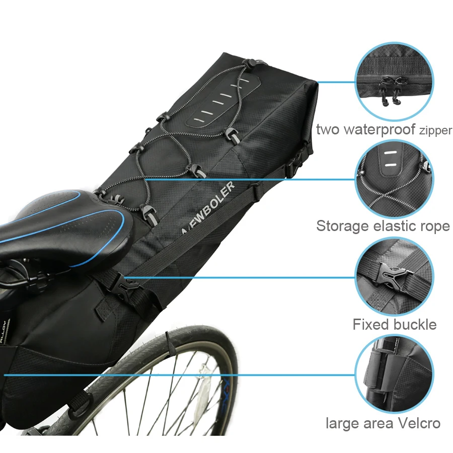 Sale NEWBOLER 100% Waterproof Bicycle Saddle Bag Large Bike Tail Seat Bags TPU + Polyester Cycling Rear Panniers Bike Accessories 12L 7