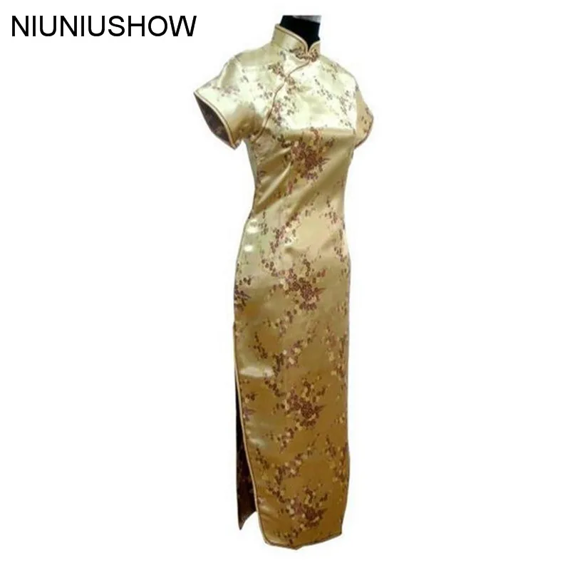 Skup Złoty tradycyjny chiński strój damski Satin długie Qipao Qipao odzież Plus rozmiar S M L XL XXL XXXL 4XL 5XL 6XL J3081