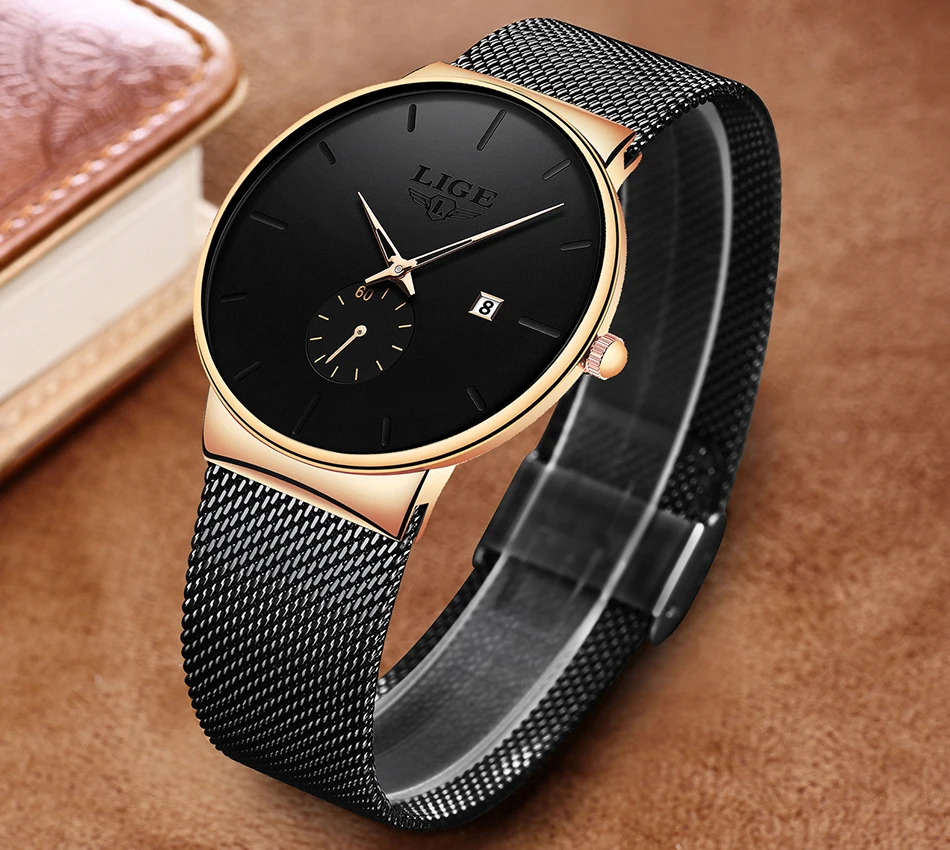 LIGE 2022 Fashion Mens Watches Top Brand Luxury Quartz Watch Men Casual Slim Mesh Steel Waterproof Sport Watch Relogio Masculino