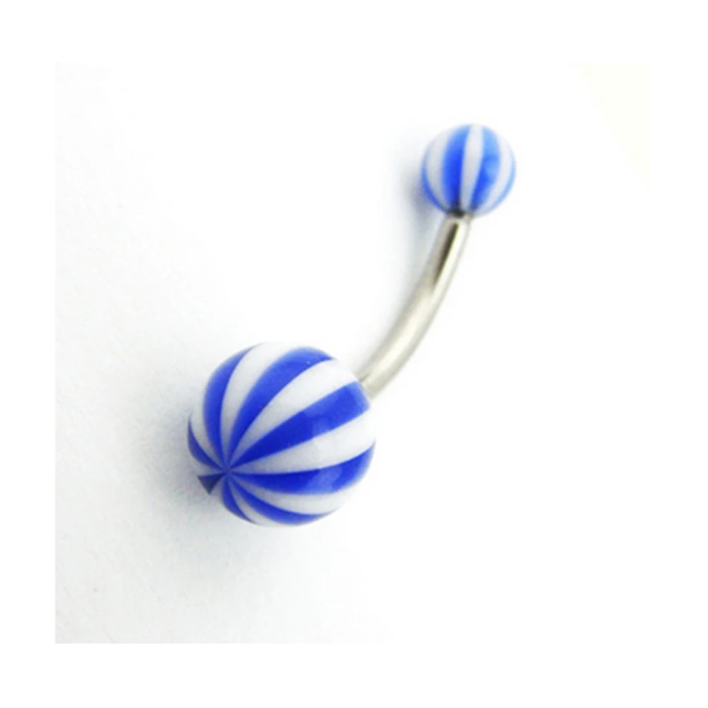 20pcs Colorful Stripe Stainless Steel Ball Barbell Curved Navel Belly