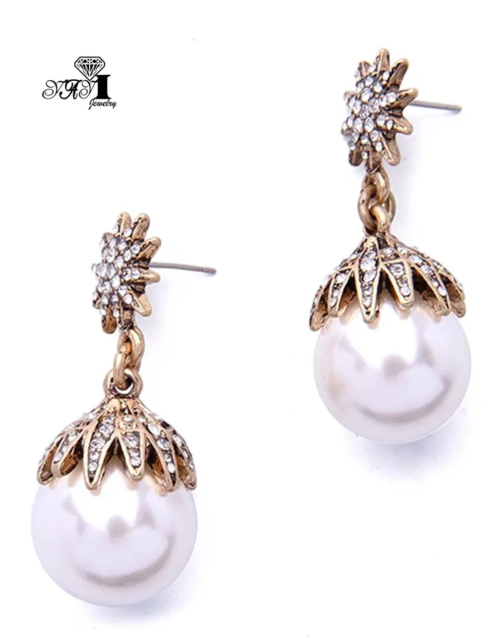 

YaYi Jewelry New Multi Glass Rhinestone Dangle Crystal Earring Women's Fashion Ancient Gold Pearl Color Gem Earrings Gift