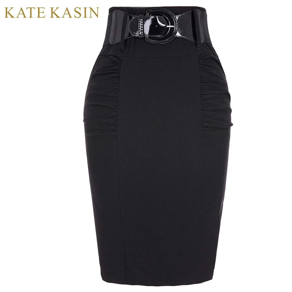 Goedkoop Vrouwen Hoge Taille Vintage Retro Potlood Rokken Met Riem Femme Kantoor Werk Bodycon Rok Zomer Midi Saias Kate Kasin