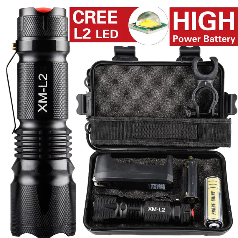 

10000LM L2 LED Flashlight USB Rechargeable Bicycle Light Front Torch Flashlight 18650 Battery+US Plug Charger+Holder+Box 30ST14