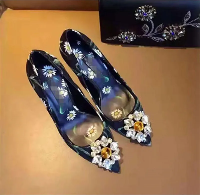 Mode as Cristal De Stillettos Pointu Hauts Mariage Strass Pompes Impression Partie Show Marque As Show Fleurs Glitter Bling Chaussures Femme Orteil Talons RA5FnSwq