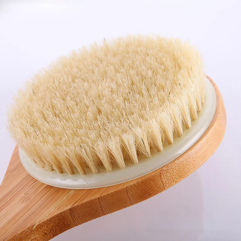 الجافة Drush الطبيعي الخنازير بدة للانزلاق العلاج خشبية الجسم تدليك الصحية حمام فرشاة الجسم غسل فرك نظيفة التقشير فرشاة استحمام