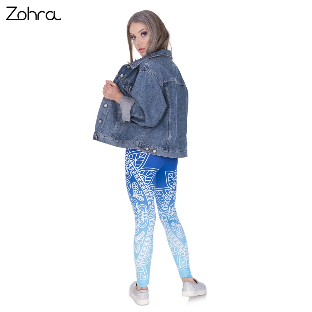Zohra Hohe Qualität Frauen Legins Mandala Ombre Blau Druck Legging Mode Lässig Hohe Taille Frau Leggings