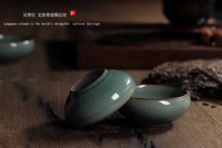 [GRANDNESS] Китайский Longquan Celadon фарфоровая чайная чашка и блюдце чайная чаша с золотой рыбкой 60 мл Celadon Crackle чайная чашка