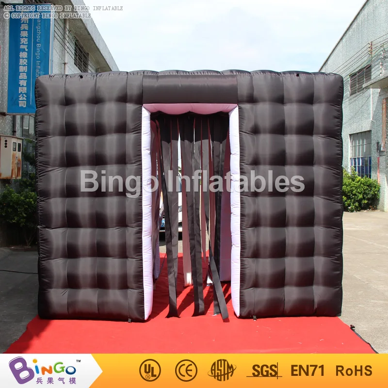  Top quality portable 2.4m(8ft.)black inflatable cube photo booth with tassels curtains and two door