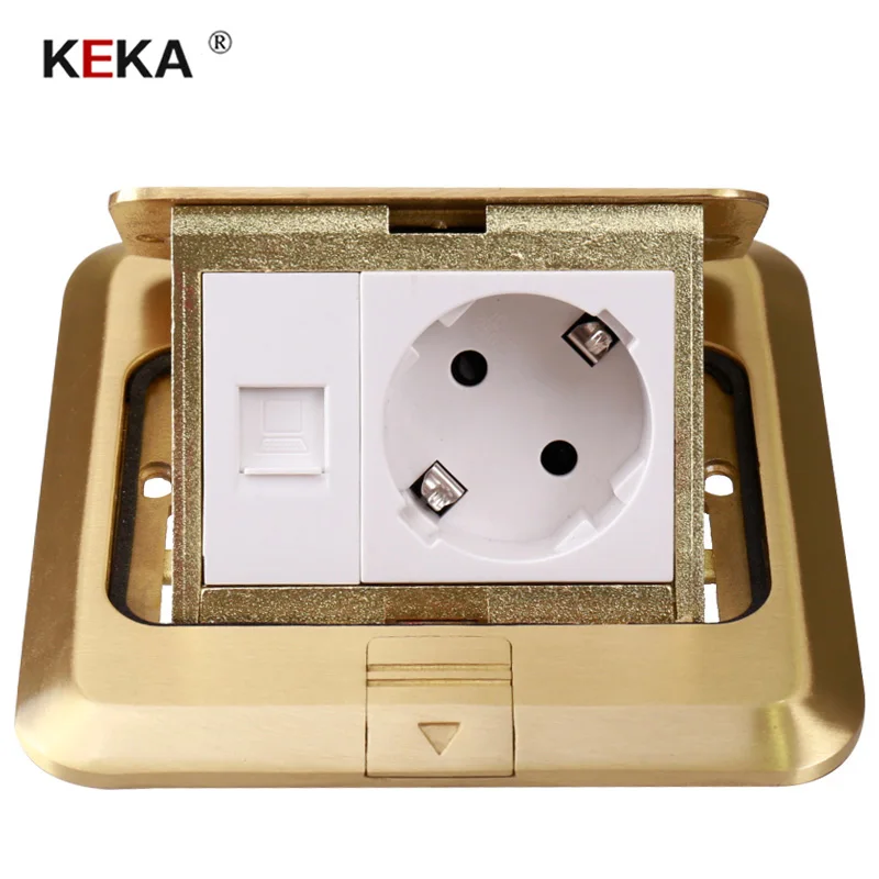 KEKA toma de suelo enchufe de la UE toma de corriente todo bronce oro panel pop socket con rj45 Sal