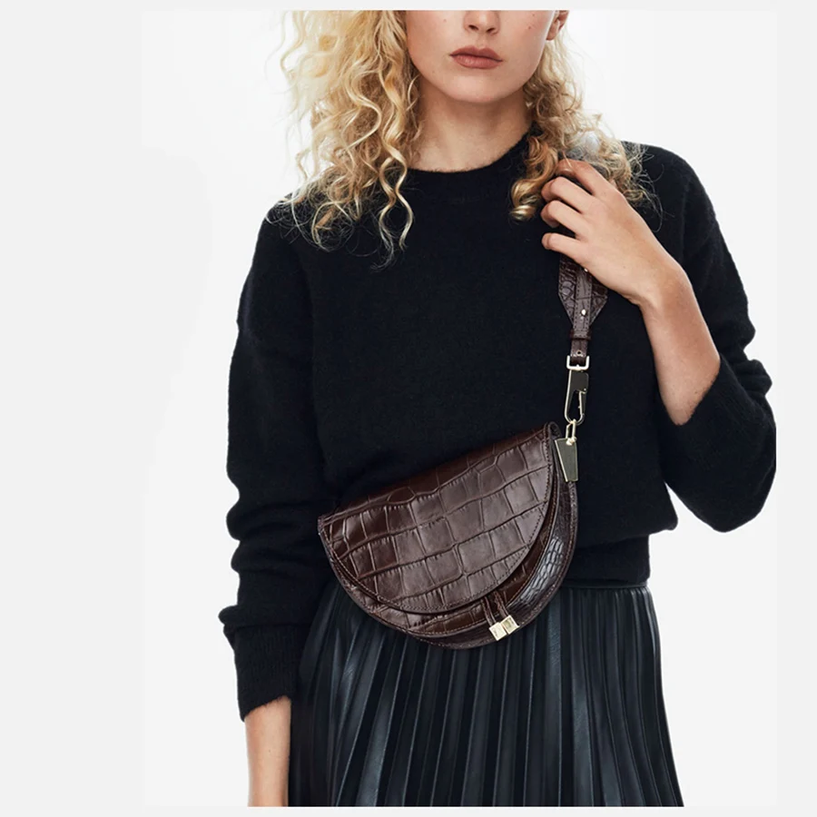 

Fashion Alligator Semicircle Women Shoulder Bags Crocodile Pattern Pu Leather Ladies Hand Bags Solid Woman Saddle Messenger Bag
