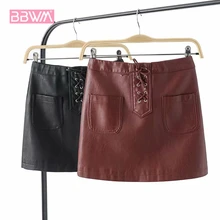 SSlim юбка из искусственной кожи женская новая упаковка бедра, высокая талия черного винного цвета мини женская юбка короткая Осенняя мода exquis