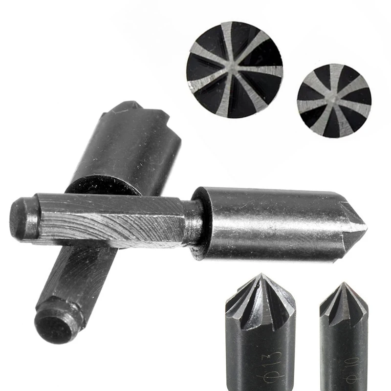 2 pcs HSS 1/4" Hex Shank 7 Flute 82 Degree Countersink Drill Bit Chamfer Cutter
