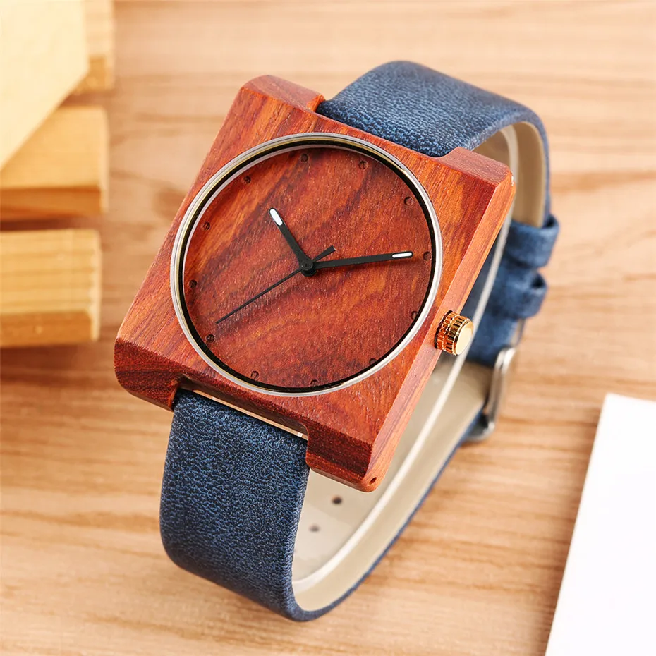 Элегантные женские часы из дерева, минималистичные Аналоговые кварцевые наручные часы из натуральной кожи, ультра-светильник, красные деревянные часы, подарки, женские часы - Цвет: with Gift Box