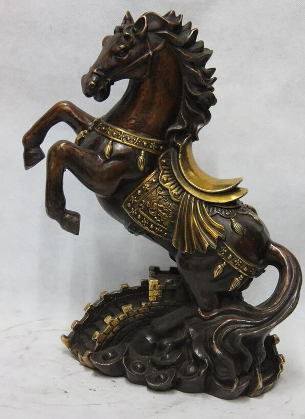 

S1200 Copper Bronze Gild Feng shui Lucky Wealth Great Wall Yuan Bao Horse Steed Statue D0318