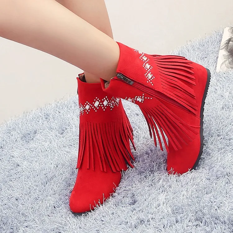 

Big Size 11 12 13 Suede Water Drilling Suede Short Cylinder Suede Boots with Increased Height and Round Head Side Zipper