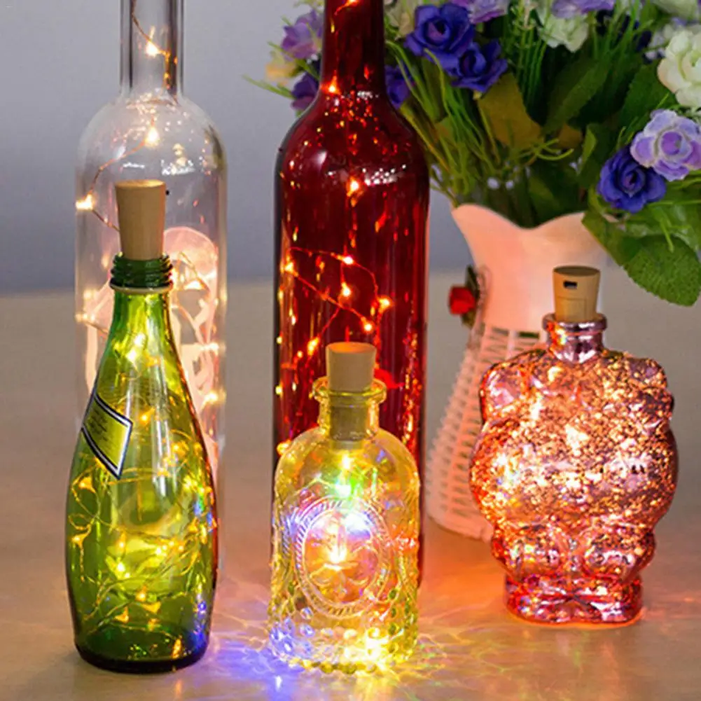 6 Pcs Fairy Flame String Lights 20 LED Cork Shaped Night Candle Wine Bottle Lamp