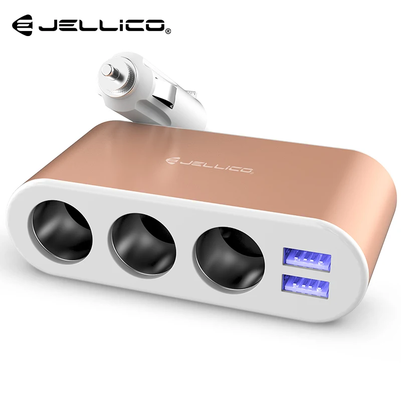 

Jellico 3.1A 3 Cigarette Lighter & 2 USB Fast Charge For Iphone X 8 7 Plus for Samsung S9 S8 Mobile Phones Tablets Car Charger