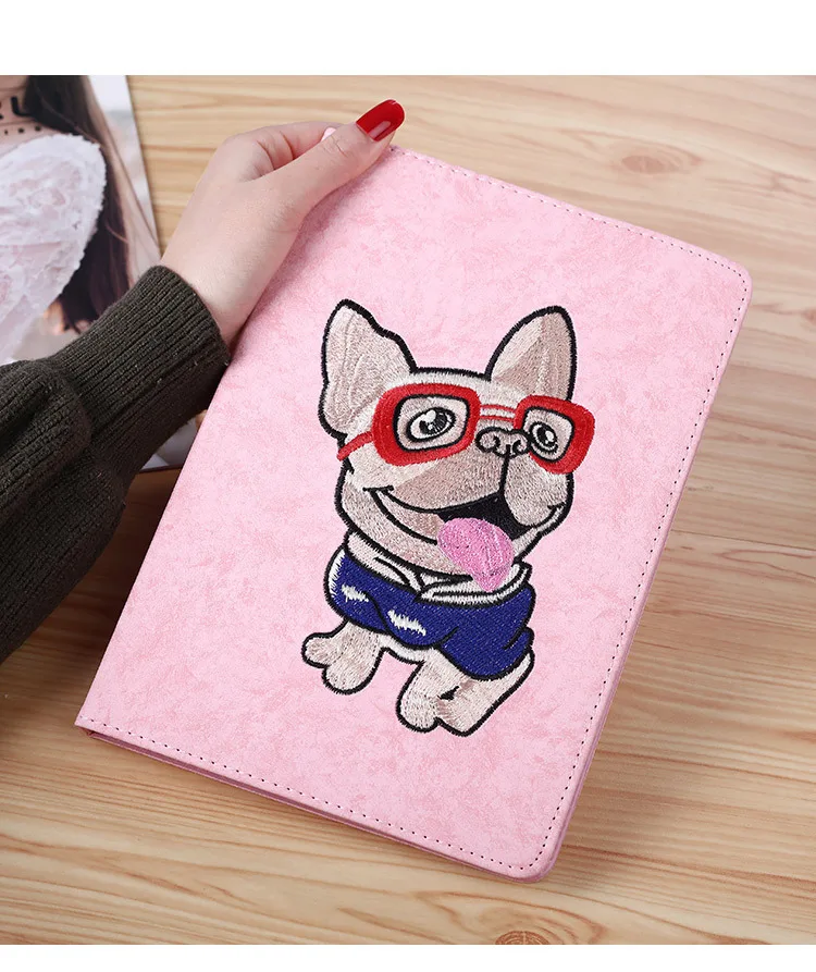 

3D Bulldog teacup dog rabbit Teddy Embroidery Soft Stand Cover Smart Sleep Wake up Flip Case for apple iPad Mini 4 (7.9inch)