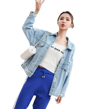 

Denim Jackets Women 2019 Spring Autumn New Loose Asymmetry Leisure Tops Single-Breasted Fashion Shredded Female Outerwear JIA07