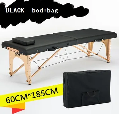 185 см* 60 см кровать+ покрывало+ подушка+ сумка спа тату красивая мебель портативная складная Массажная кровать Патио лицевой стол для массажного салона - Цвет: black