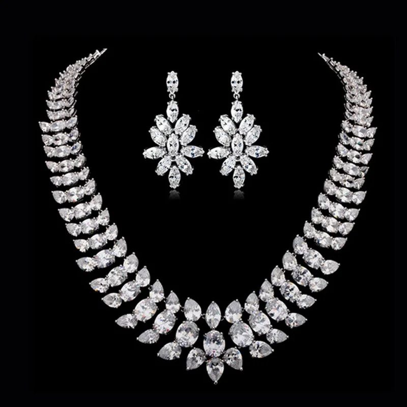 Moonso 2015 new Wedding Bridal for Brides drop Earring Necklace for women Real Sterling Silver 925 zircon Jewelry Sets D01059