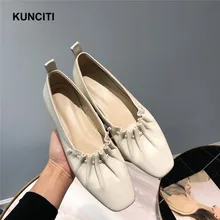 Натуральная кожа удобные бабушкины туфли с квадратным носком плиссированные женские туфли новые дизайнерские туфли на плоской подошве женские оксфорды Мокасины F958